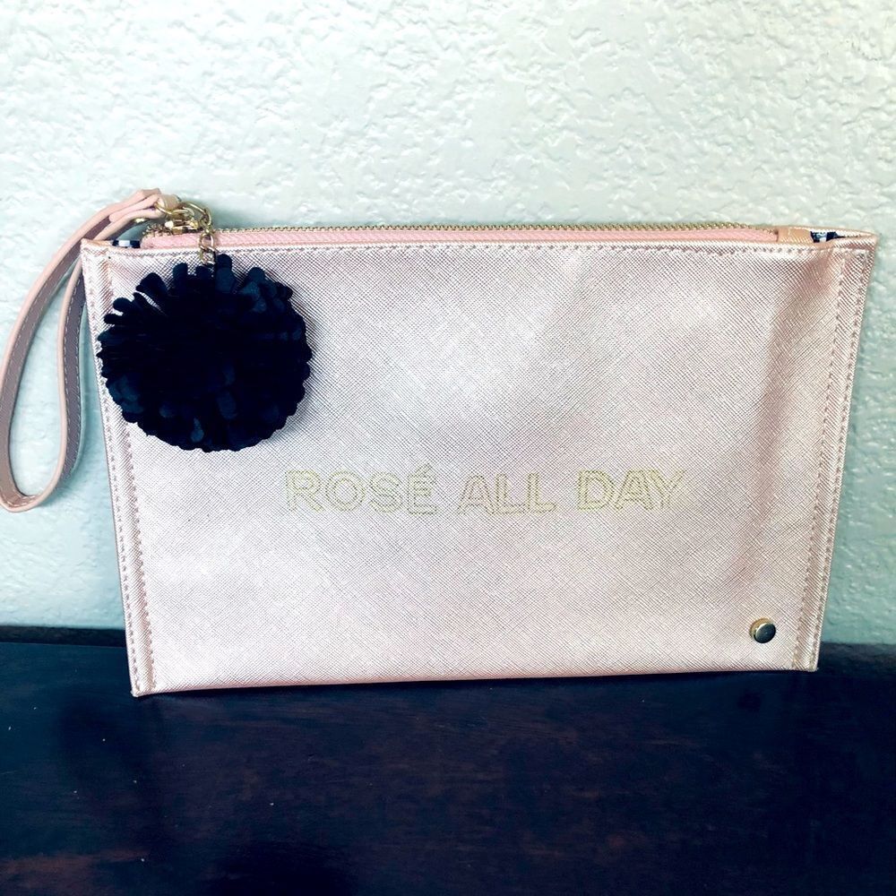 Madison West “Rose All Day” Wine Blush Shimmer Wristlet Clutch Bag